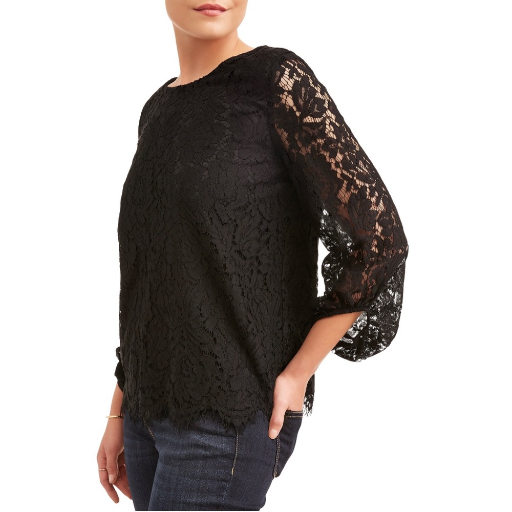 Lifestyle Attitude All Over Lace Top Black size large. Balloon sleeves